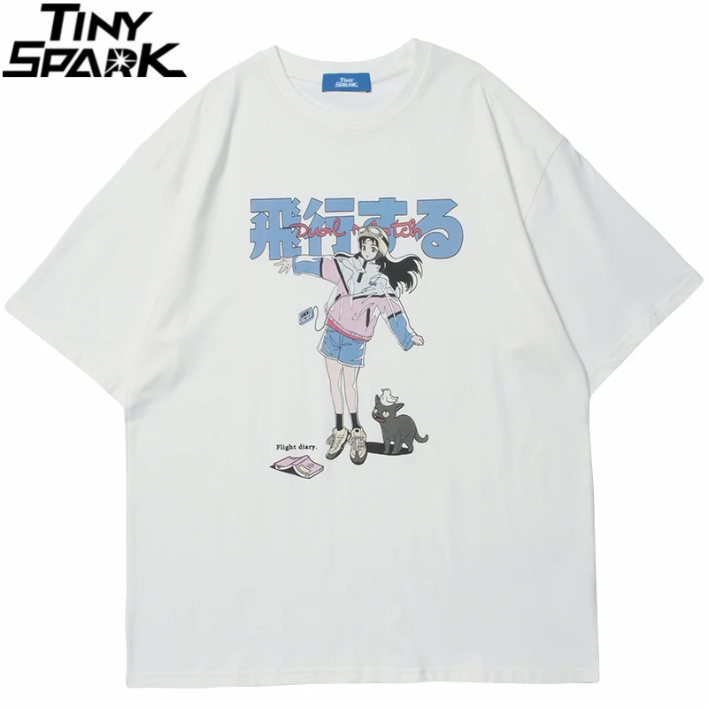 الهيب هوب الكرتون فتاة القط اليابانية كانجي طباعة تي شيرت الشارع الشهير تي شيرت على طراز هاراجوكو 2025 الرجال الصيف قصيرة الأكمام التي شيرت بلايز تيز #3