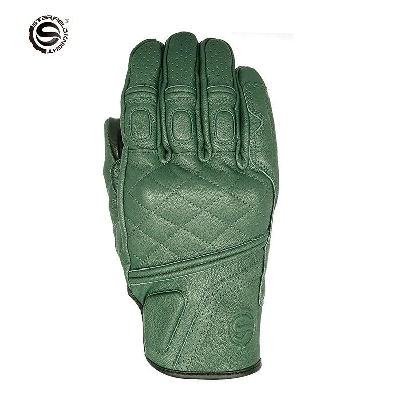 

SFK Green Motorcycle Gloves Real Goat Leather Non-slip Wear-resistant Summer Mesh Breathable Riding Protection Touch Screen