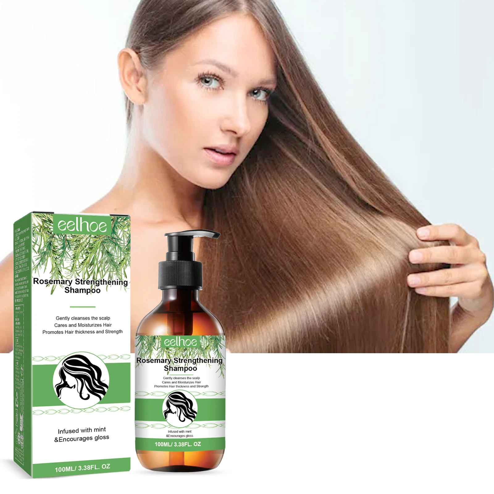 EELHOE Rosemary Shampoo Deep Moisturizing Anti Frizz Smooth Hair Nourishing Scalp Strengthen Roots Control Oil Hair Care Shampoo