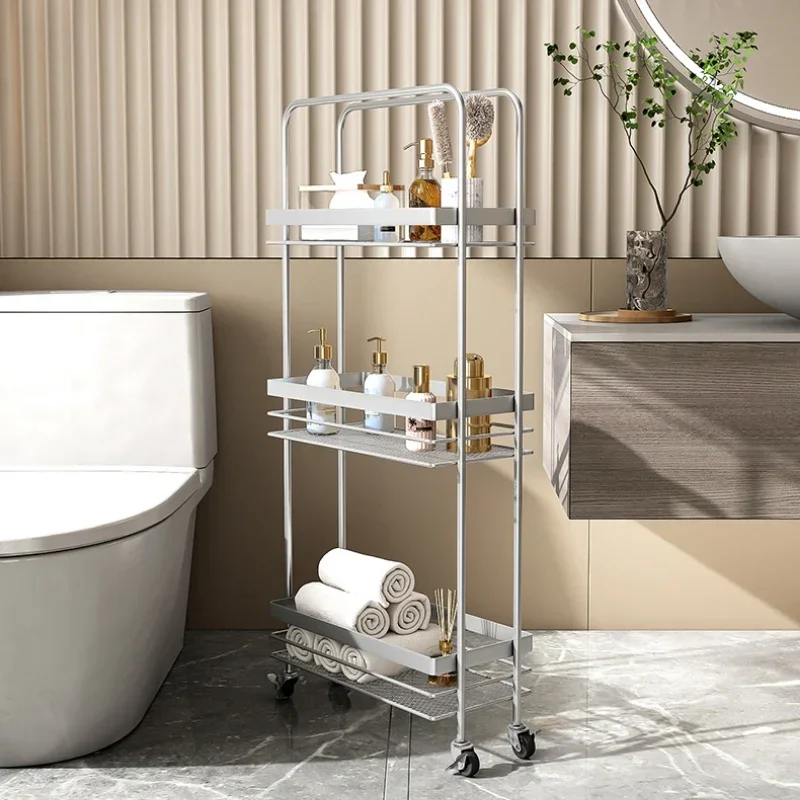 Movable Bathroom Storage Shelf Light Luxury Toilet Seam Rack with Wheels Creative Organizer for Towels and Bathroom