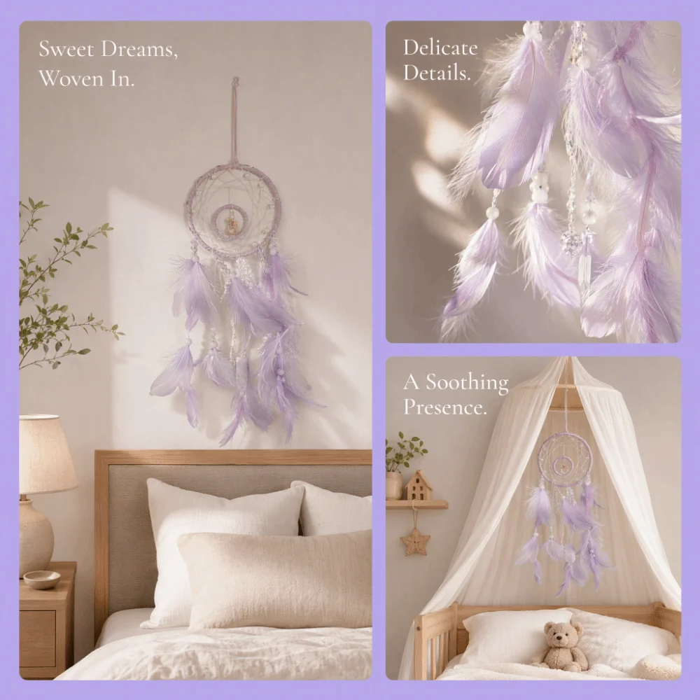 Iron Ring Dream Catcher Wall Hanging 20.47in Woven Net Feather Dream Catcher Purple Vintage Dream Catcher Home Wall Decor