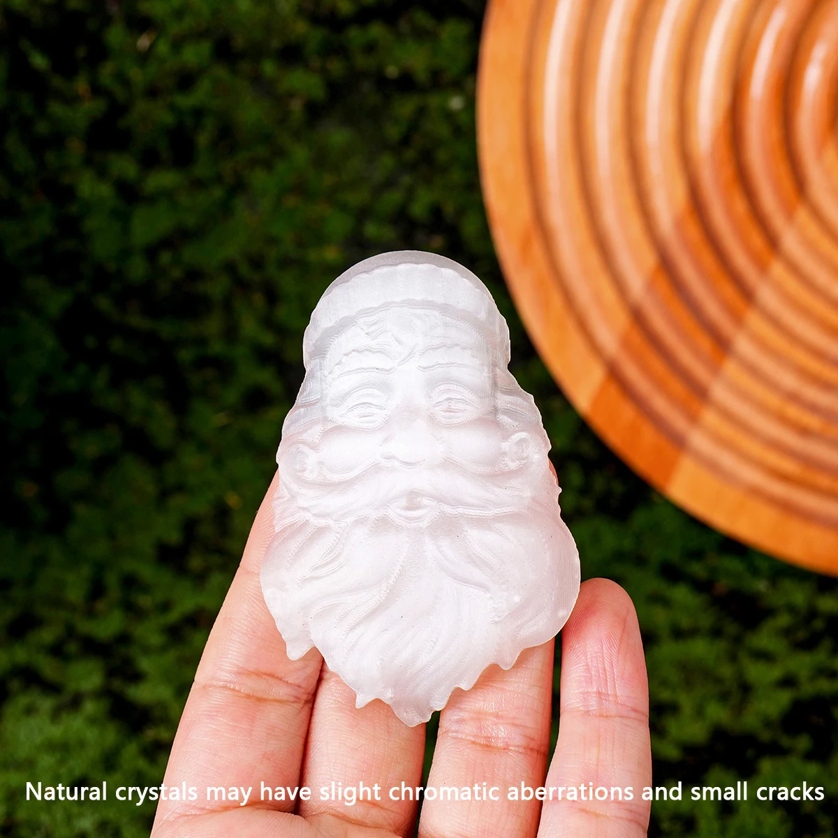 1PC Natural Gypsum Stone Carved Pieces Nitrite Translucent Gypsum Stone Santa Claus Home Decorative Ornament