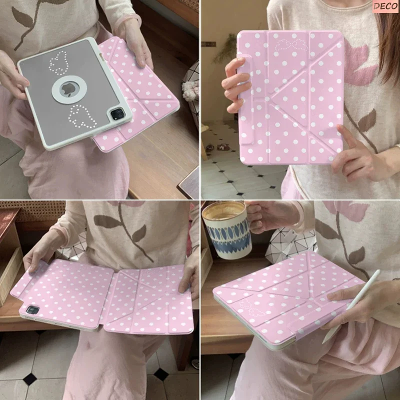 Polka-Dot Wings Ins Magnetic Buckle 720° Magnetic Ring Tablet Case for IPad Pro12.9 13 M4 M5 Case 8.3 9.7 10.2 7th-11th Air8