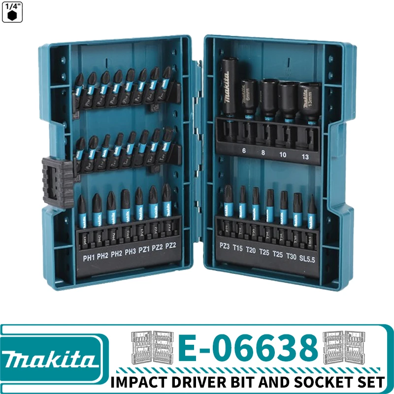 

Makita E-06638 набор ударных торцевых головок 35 шестигранных валов 0,25 дюйма (6,35 мм) Хвостовик