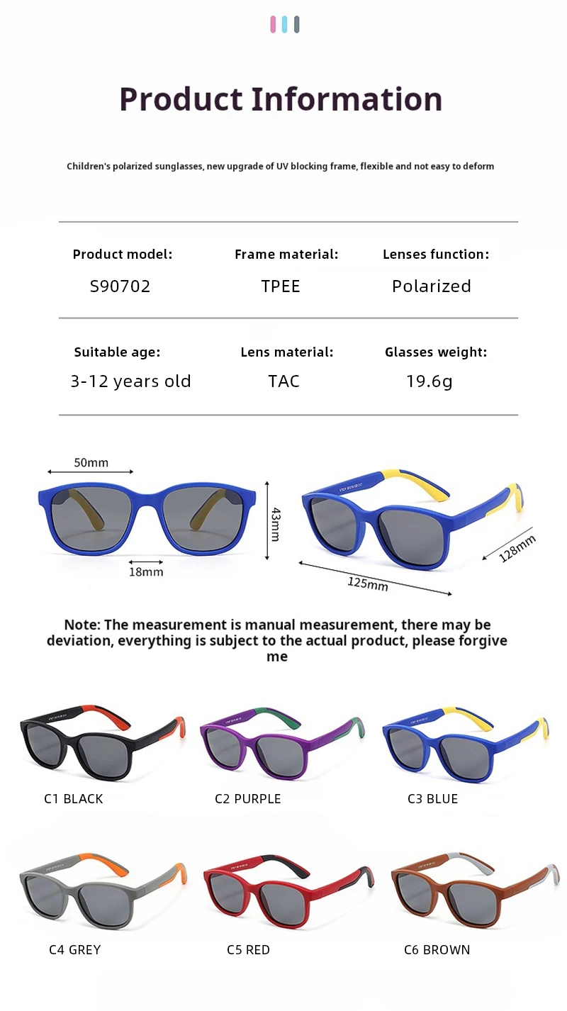 Fashion Square Polarisierte Kinder-Sonnenbrille, ultraleicht, umweltfreundliche Materialien, Sonnenbrille für Jungen und Mädchen, Outdoor-Sport-Sonnenbrille – Detail 3