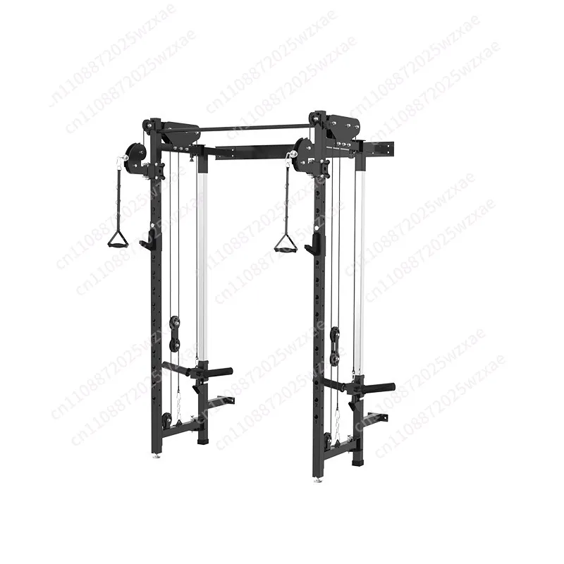 Folding Squat Rack, Wall Mounted Power Rack with Dual Independent Pulley System, Functional Trainer with 5