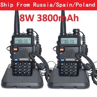 2pcs baofeng uv-5r real 8w 3800mAh battery walkie talkie for two way radio VHF UHF dual band portable cb radio comunicador рация