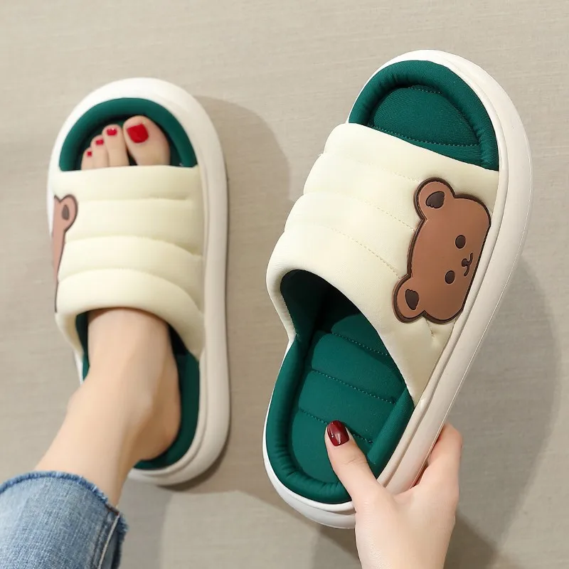 Home Summer Women Men Slippers Breathable Linen Thick Sole Sandals Cartoon Indoor Flip Flops Anti-Slip Couple Slides Cute Shoes