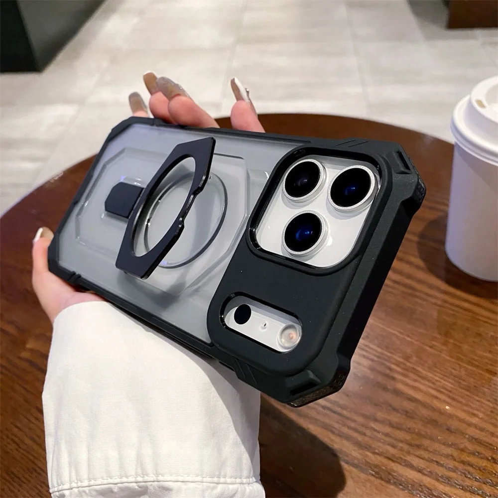 

Военный бронированный магнит, складная подставка, магнитный чехол для телефона для iPhone 16 17 Pro Max Air, четырехугольные защитные чехлы от падения