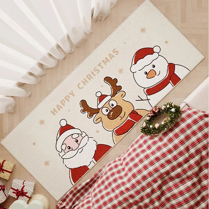 Cute Cartoon Pattern Children's Carpet Floor Mat Christmas Bedroom Bedside Blanket Room Easy To Care Soft Rug Bed Tapis De Noël