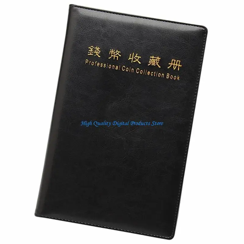 Álbum coleção moedas 360 ​​bolsos U2JE para colecionadores, álbum porta-moedas couro