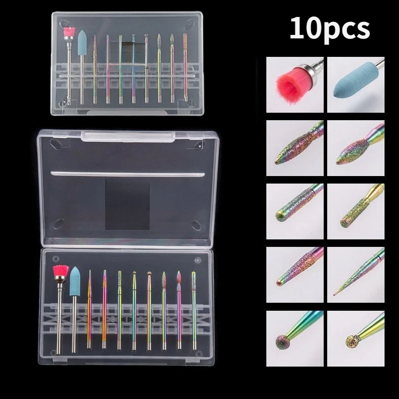 Foret à ongles électrique, 10 pièces, forets de manucure pour fraise en céramique, bavure à ongles, pédicure, outil d'élimination de débordement, accessoires