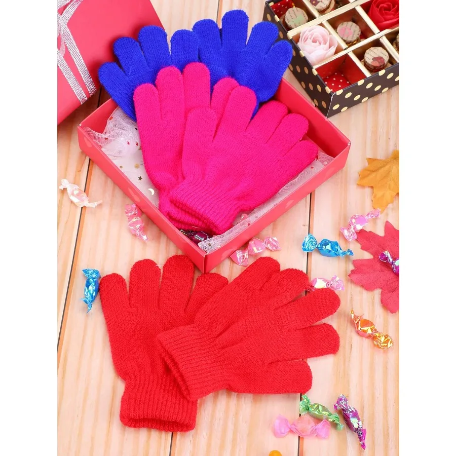 EBOOT 3 أزواج من القفازات الشتوية المحبوكة القابلة للتمدد كاملة الأصابع للأطفال الصغار من سن 1 إلى 11 سنة - مثالية للعب في الهواء الطلق