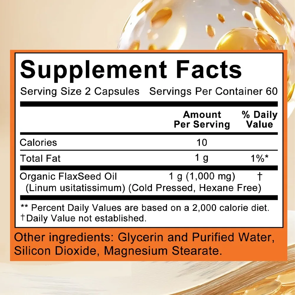 Flaxseed Oil 1000mg - Digestive Support, Heart, Overall Wellness, Bloat Relief, Regularity Support, Colon Health, Detox Support