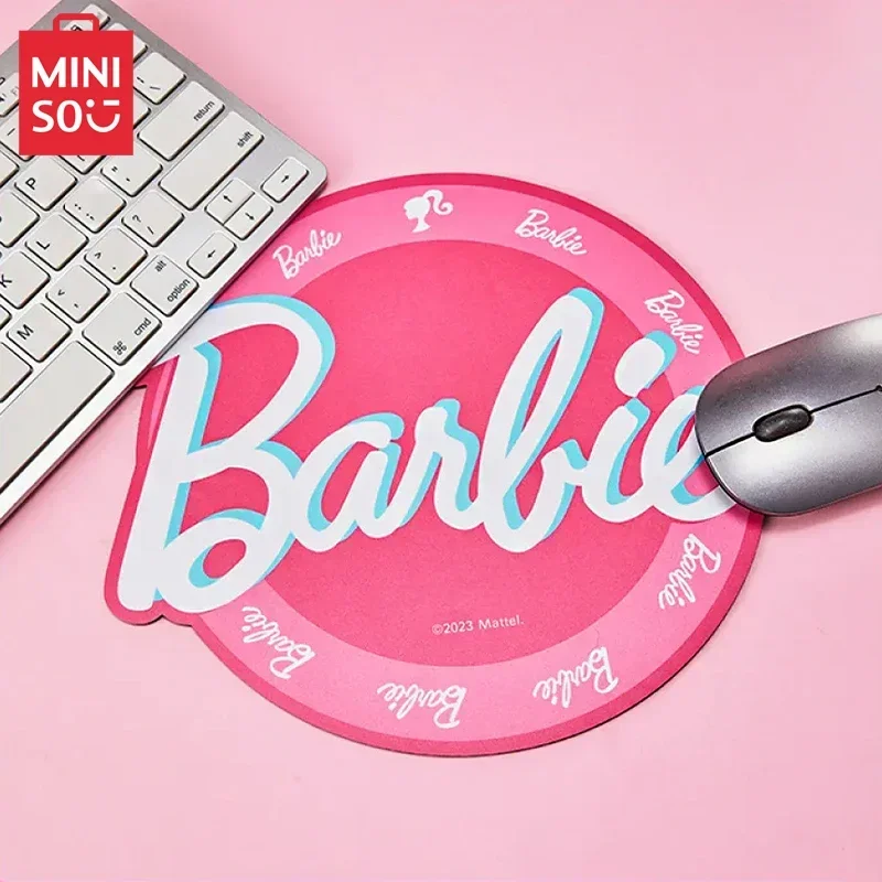 MINISO Barbie 65th Anniversary Mouse Pad Kawaii Cartoon Girl Desktop Non-Slip Anti-Scratch Leather Mat Cushion Mousepad Gift