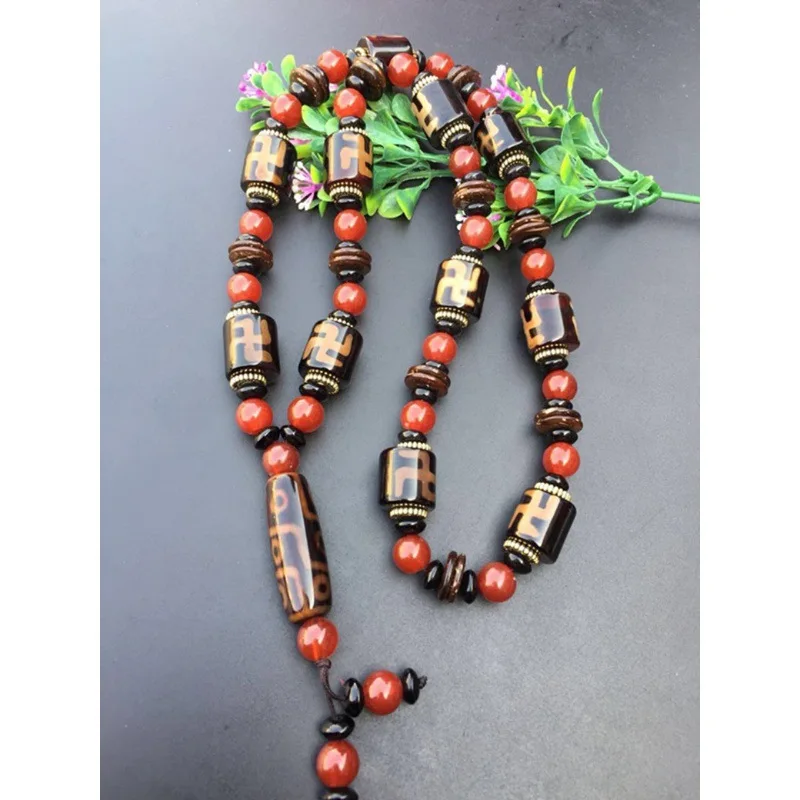 

Natural Agate Necklace Nine Eyes Tibetan Style Prayer Beads Crafts Ornament Fine Gifts