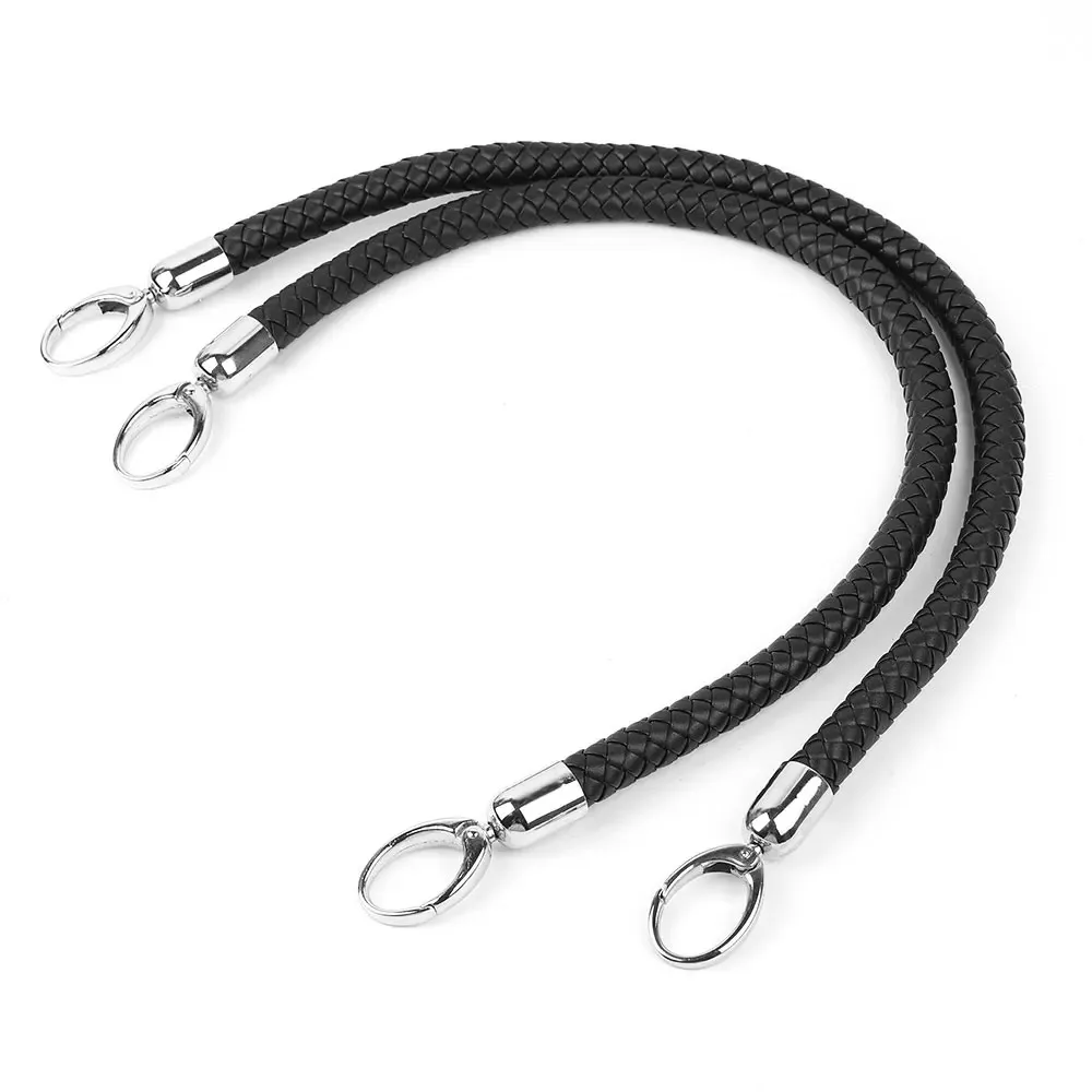 PU Leather Black Braided Rope Handles for Handbag Shoulder Bag Strap Handmade Bag DIY Accessories Silver Metal Hook Buckle 2Pcs