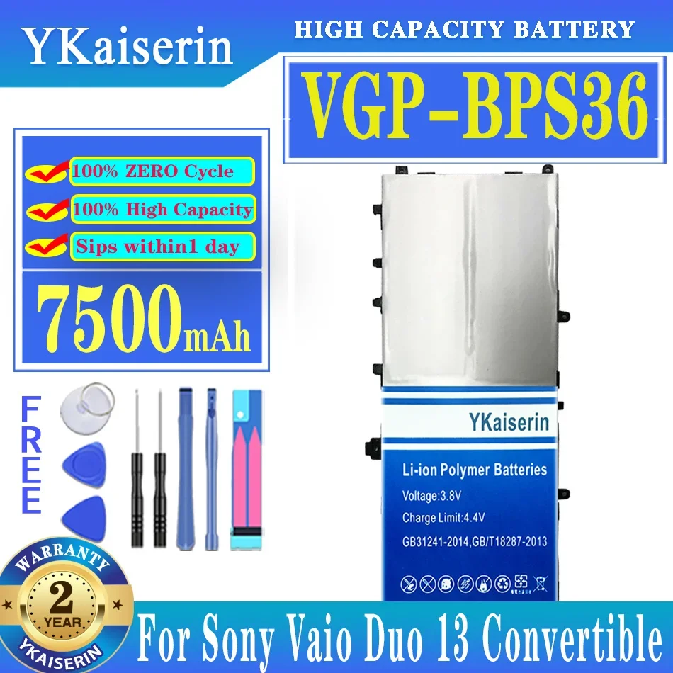 

YKaiserin 7500mAh Replacement Battery VGP-BPS36 VGPBPS36 For Sony for Vaio Duo 13 Duo13 Convertible Touch 13.3" SVD13211CG