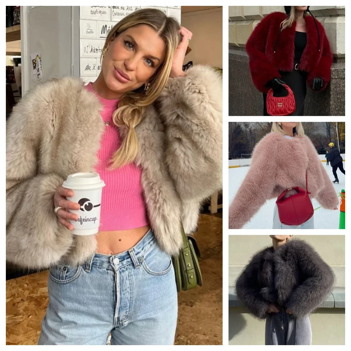 

Women's Elegant Faux Fur Coat Fashion Lapel Long Sleeve Fluffy Plush Warm Outerwear Lady Vintage Winter High Streetwear