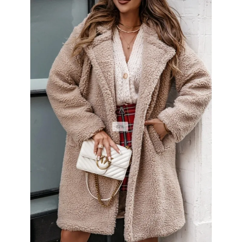 

2025 Autumn Winter New Fashion Womens Sweater Coat Long Sleeve Collared Fleece Top Clothing Jacket Outerwear