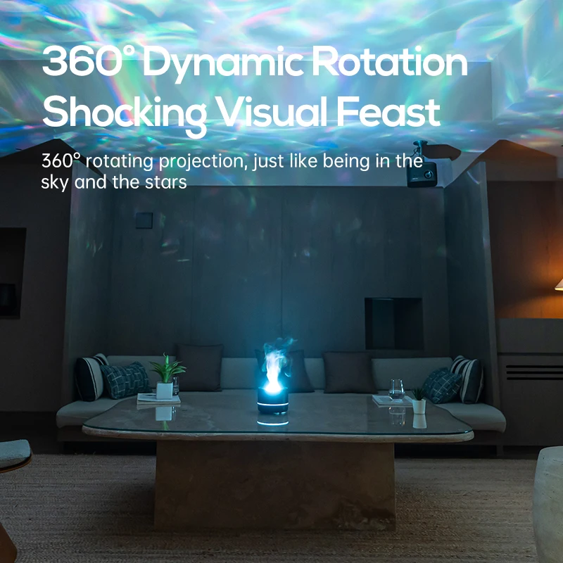 3D Simulation Flame Aromatherapy Machine Starry Sky Projection Air Humidifier USB Colorful Flame Essential Oil Aroma Diffuser