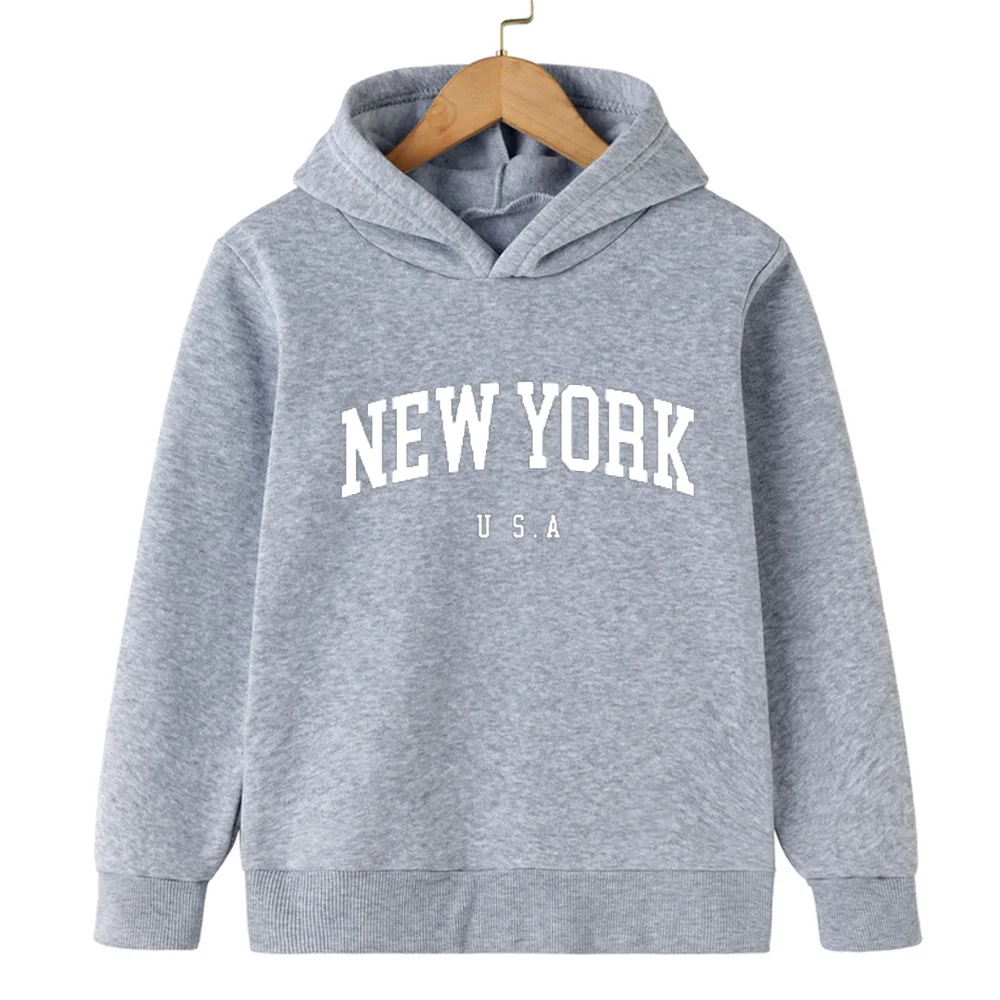 Boy and girls New York American City hoodie fashion letter print graphic sweatshirt loose casual Harajuku hooded jumper for kids