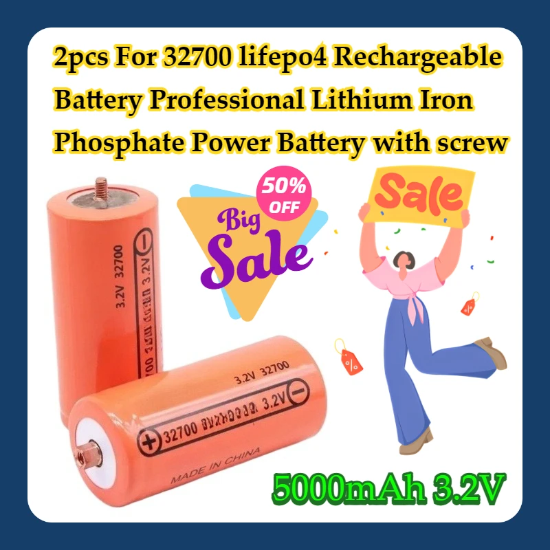 

2pcs For 32700 5000mAh 3.2V lifepo4 Rechargeable Battery Professional Lithium Iron Phosphate Power Battery with screw