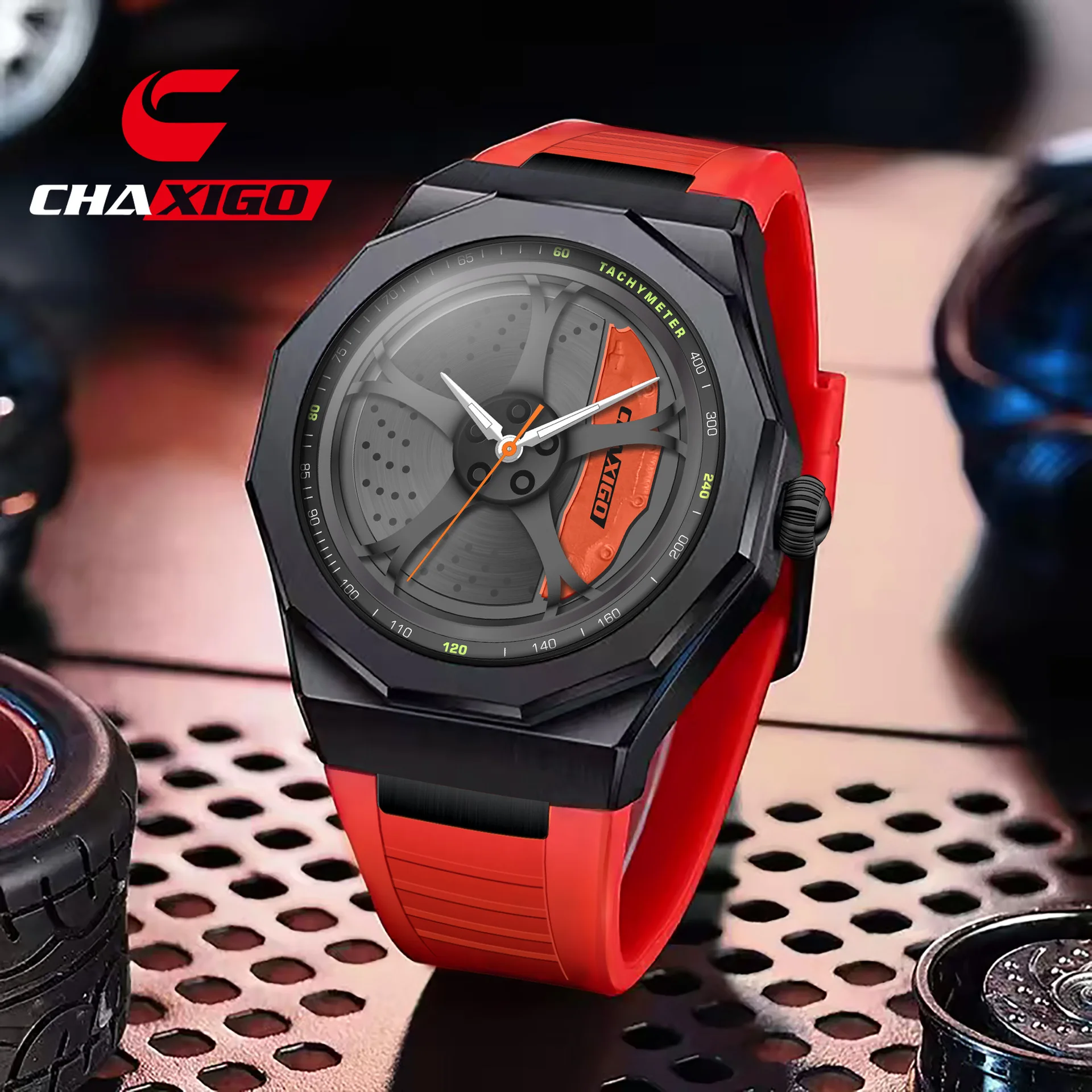 

CHAXIGO Watch Male Alloy Luminous Modified Three-dimensional Hollow Rotating Sports Car Quartz Wa tch
