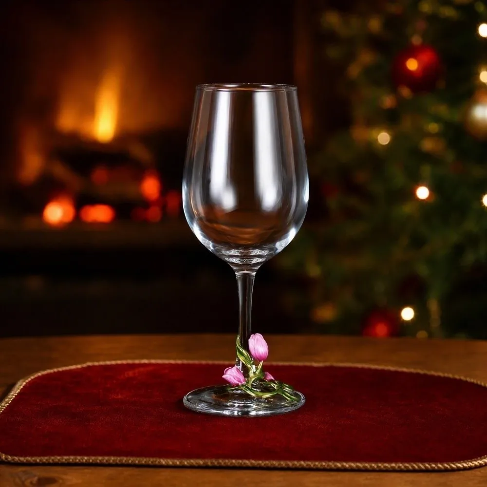 Festival Supplies Tulip Floral Tulip Flower Wine Glass 350ML Elegant Glass Goblet Transparent 3D Creative Tall Glass Table Decor