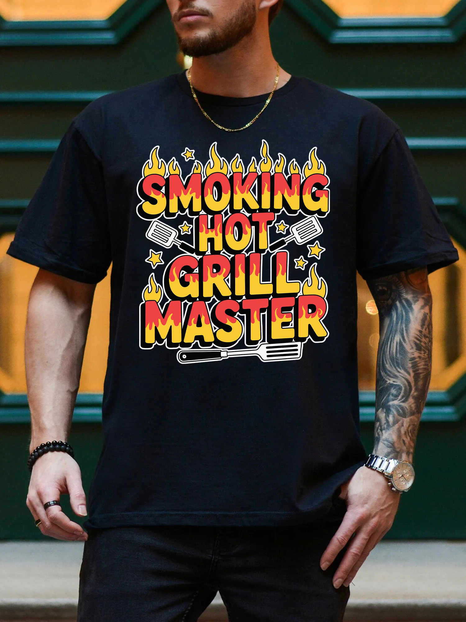 

Мужская футболка с рисунком Smoking Hot Grill Master, повседневная черная футболка из чистого хлопка, легкая футболка с круглым вырезом