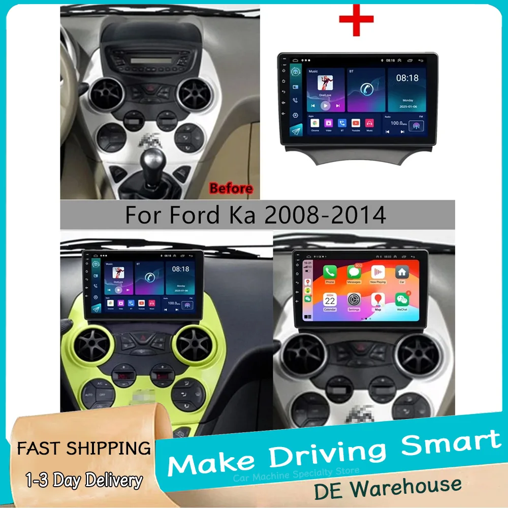 4+64G Autostereo voor Ford Ka 2008 - 2014 Android 15 Draadloos met Carplay Android Auto GPS Navigatie Auto Multimedia Speler - afbeelding 1