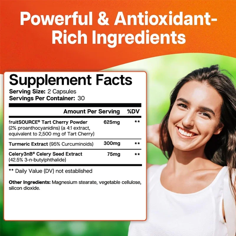 Advanced Uric Acid Control - Contains 625mg Sour Cherry and 300mg Turmeric - Joint Comfort and Kidney Health Formula