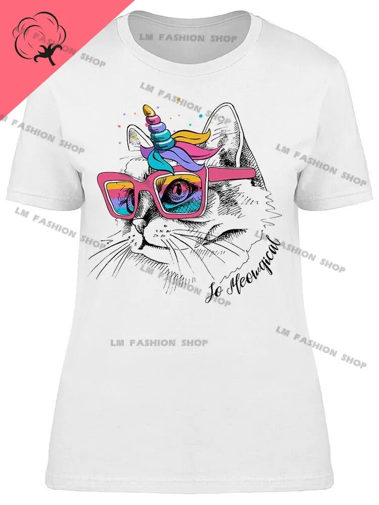 Cute Intellectual Cat Graphic TShirts Men's Clothing Short Sleeve Tops Cotton Tees Women's Printed T-Shirt