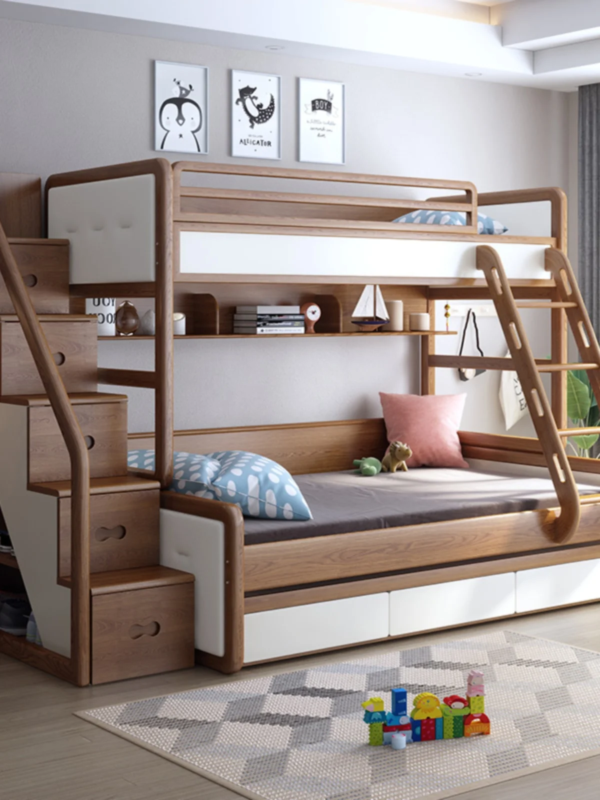 

Bunk beds, solid wood beds, children's beds, ash wood bunk upper and lower Nordic simple boys, girls, mother