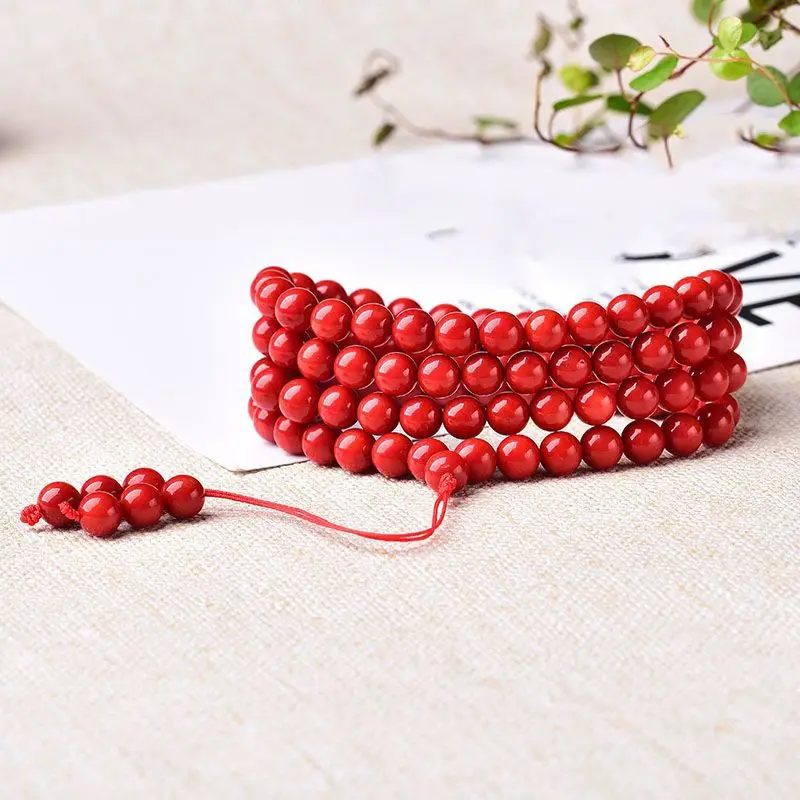 Handmade 6MM red vermilion beads 108 bracelet necklace Relief Charm Buddhist Teens Fragrant Yoga Mala Prayer Party Men