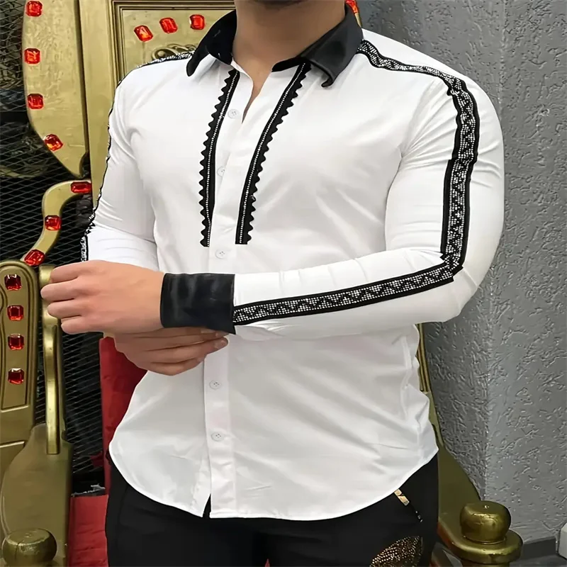 2025 Summer Solid Color Men's Long Sleeve Shirt, 3D Printed Collar Shirt, Men's and Women's Fashion Shirt, Classic Collar Design
