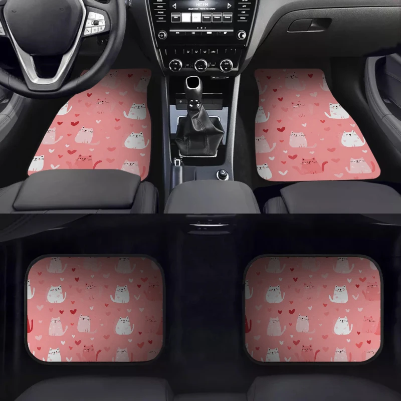 4pcs Cute Pink Love Car Floor Mats | Non-slip Bottom, All Weather Protection, Polyester Fiber, Universal Fit for Cars Truck Van view 5