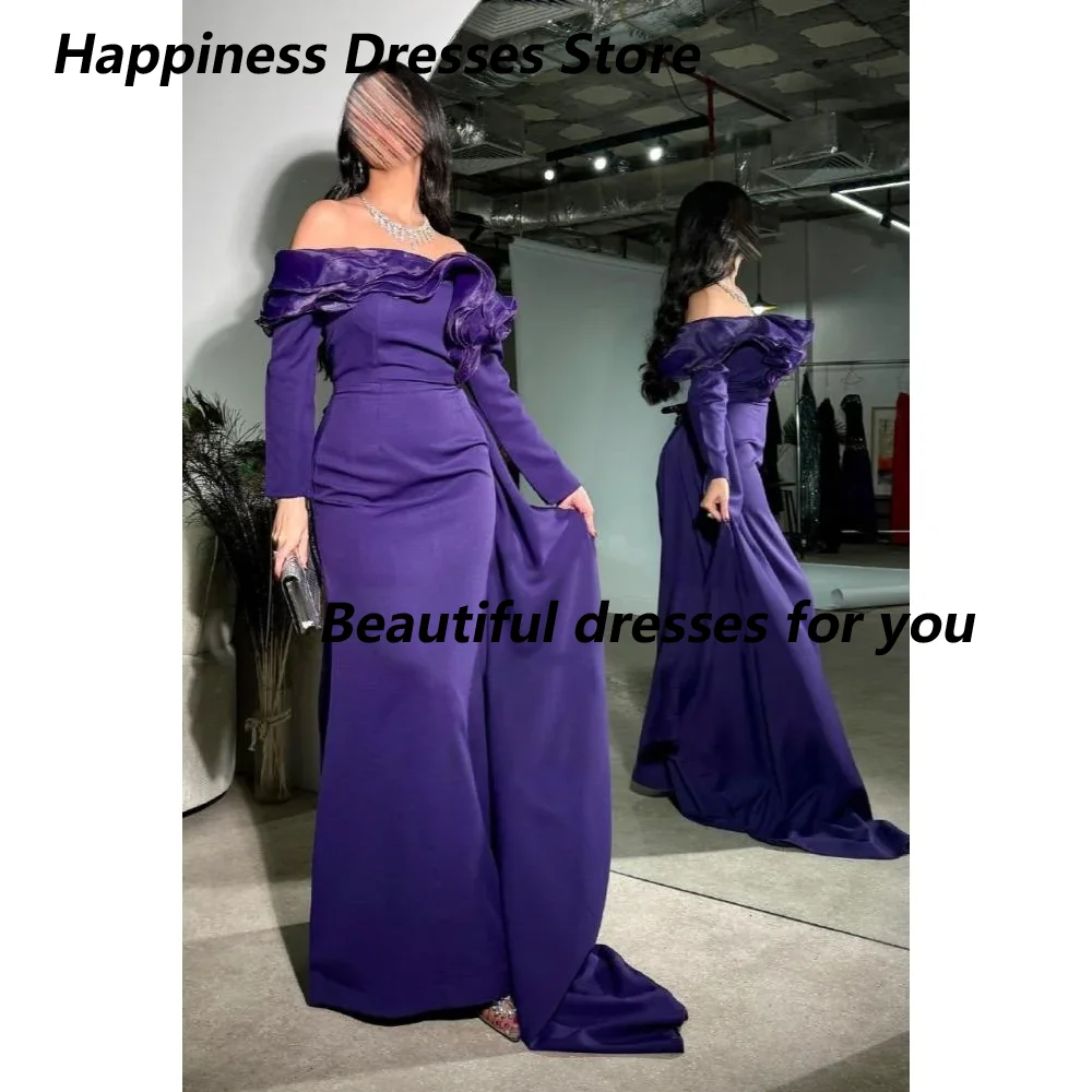 

Purple Evening Dress for Women Elegant Off Shoulder Long Sleeves Evening Gown Floor Length Mermaid Formal Party Dress Customized