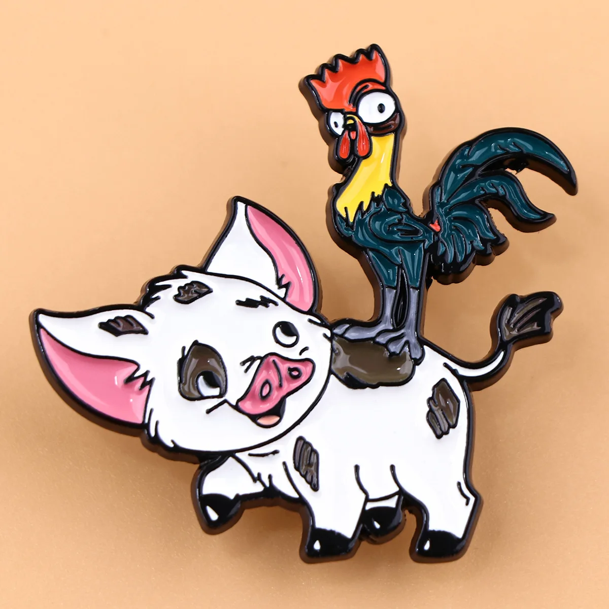 Disney Cartoon Moana Pig and Chicken Brooch Enamel Pins for Movie Fans