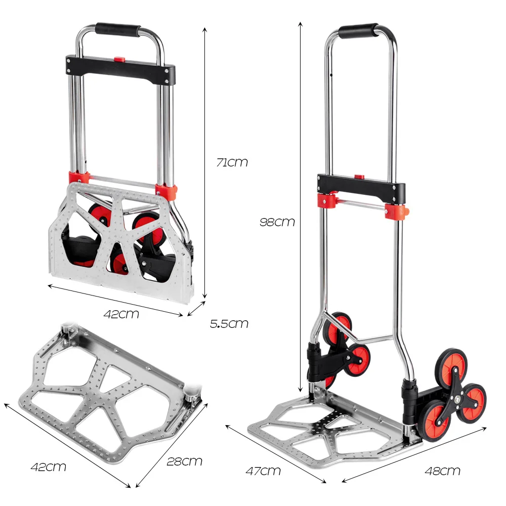 Galvanized Metal Handcart Portable Luggage Cart Household Climbing Handtruck with 80kg Load-Bearing Capacity