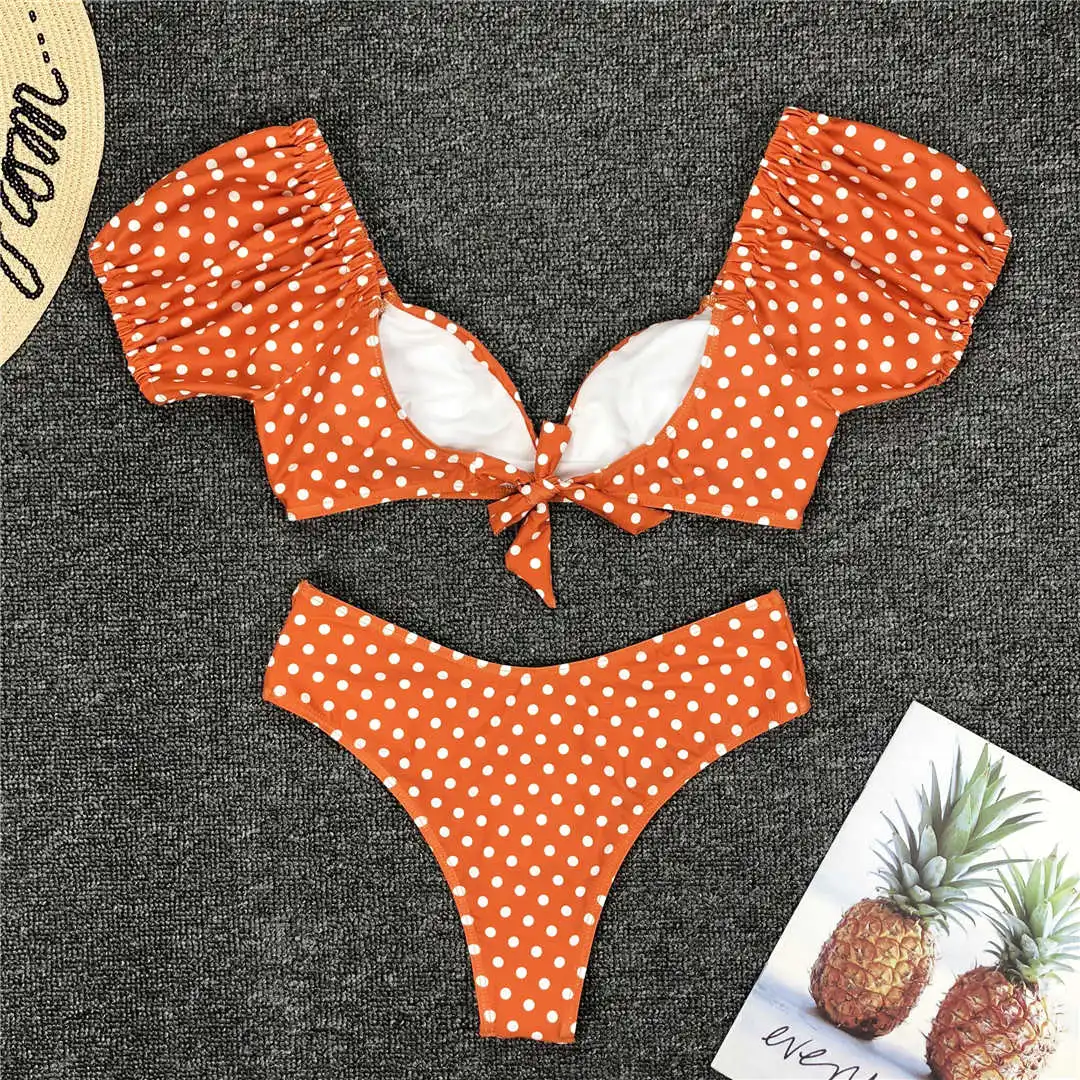 NEU Sexy Polka Dots V-Ausschnitt Bikini mit mittlerer Taille, Damen-Badeanzug, zweiteiliger Bikini-Set, Badebekleidung, Badeanzug, Schwimmanzug V1909 – Detail 22