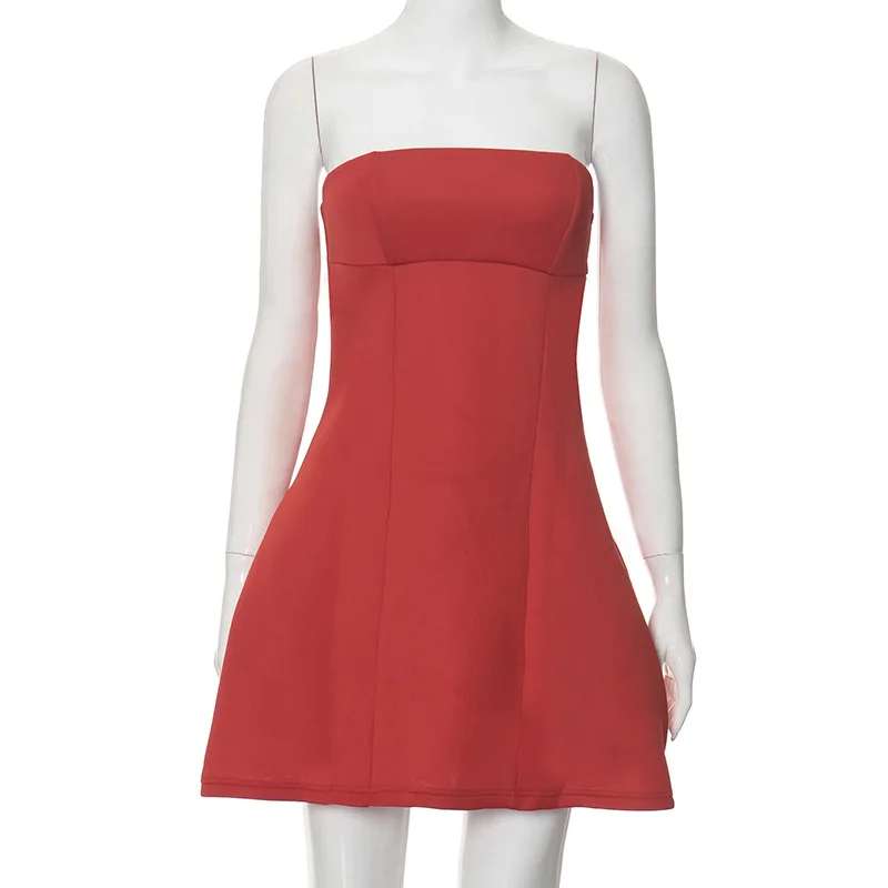 

Sleeveless Sexy Mini Dress Solid Color High Waist Summer Elegant Fashion Evening Dress Low V Holiday Dress New Style