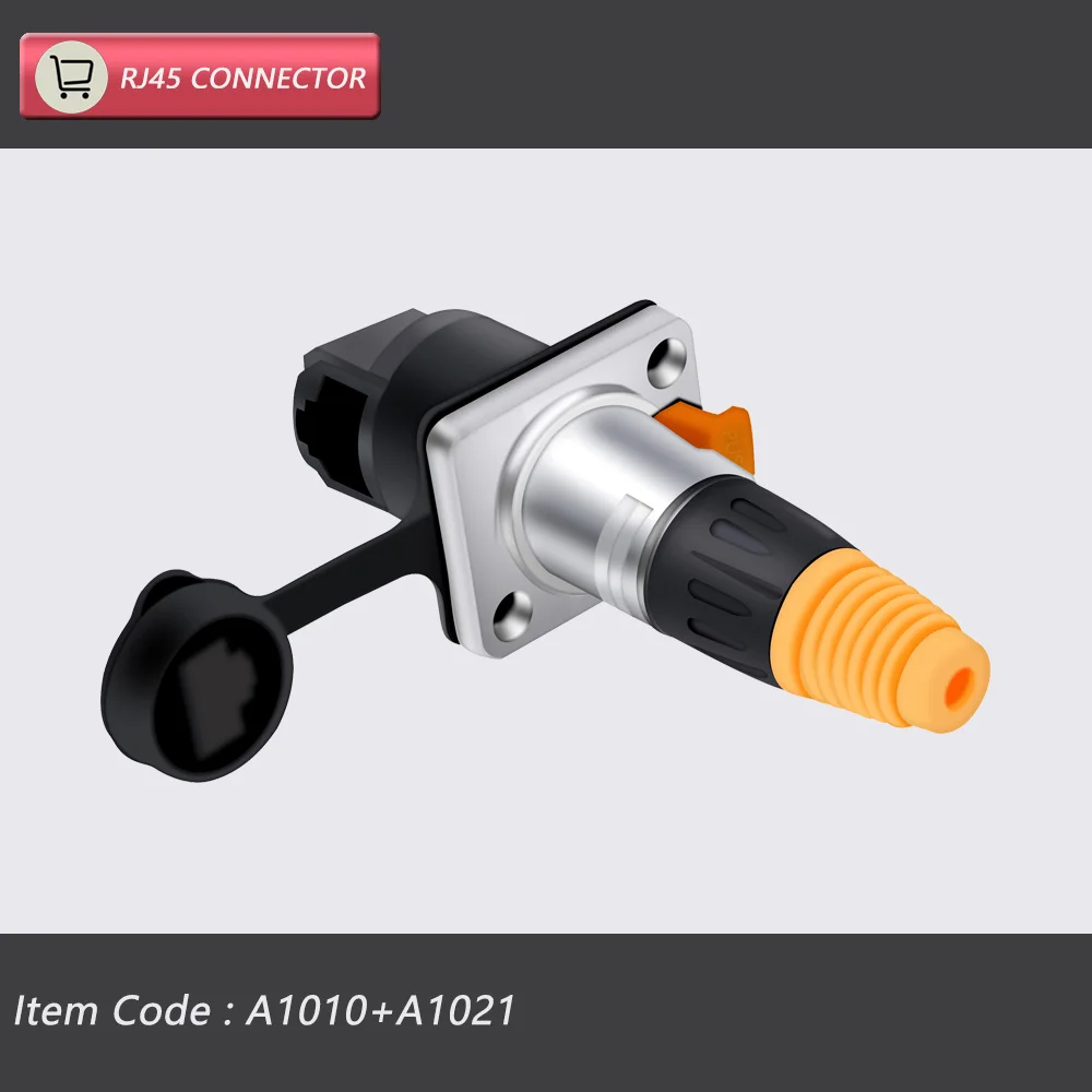 10 stks/5 sets 8p8c RJ45 Waterdichte Connector, Oranje & Zwart, Paneelmontage + Draad Connector, RJ45 Ethernet/Netwerk Connector, IP65 Niveau