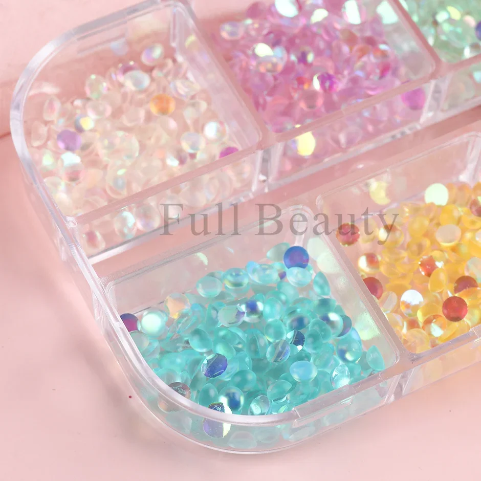 6 grades sereia strass cor misturada decoração de unhas unhas acrílicas flatback cristal contas redondas acessórios de arte de verão