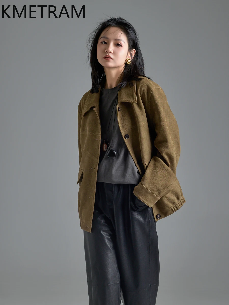 KMETRAM 100% pelle di pecora naturale giacca in vera pelle da donna abiti larghi di media lunghezza per donna 2025 autunno manteaux hiver femme