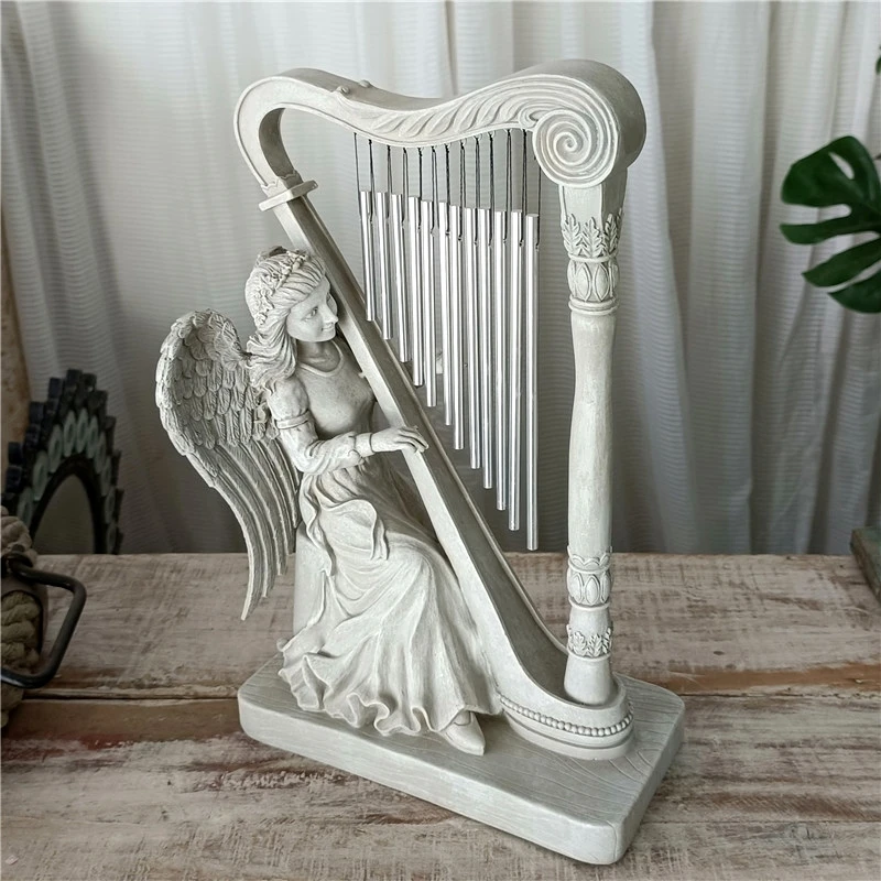 Harp Playing Angel Wind Chimes Classical Music Angle Statue Windbell Home Desktop Ornament Festival Present Handcraft Decor