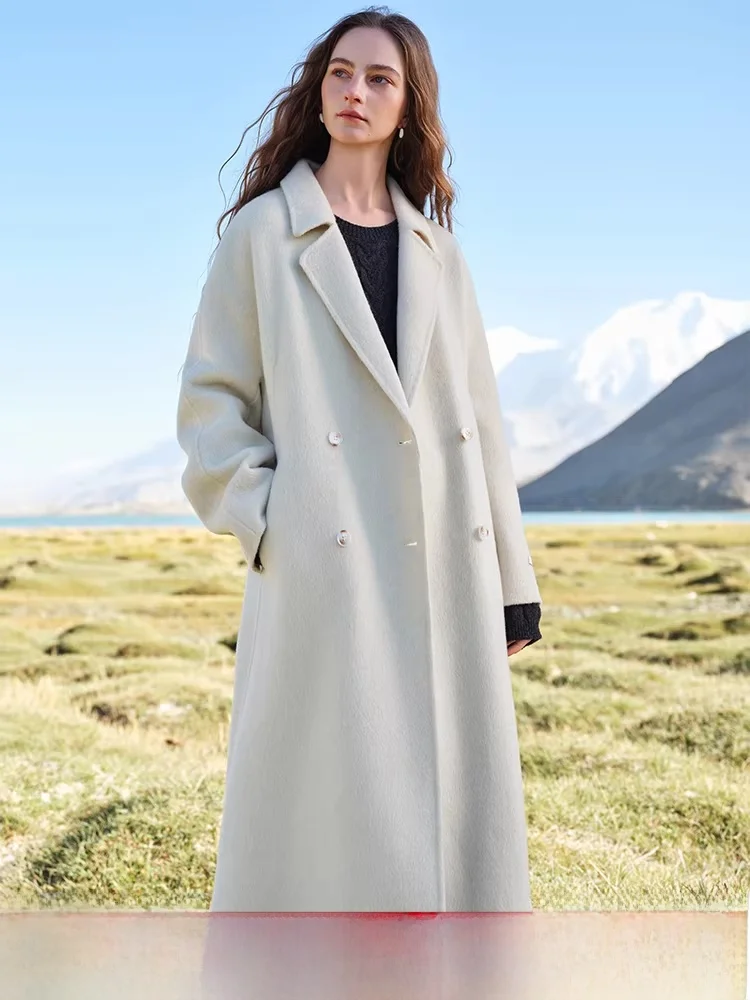 

White Camel Velvet Double-Faced Woolen Coat for Women by Fan Si Lan Ele Simple Sle Winter Outerwear 25FS420