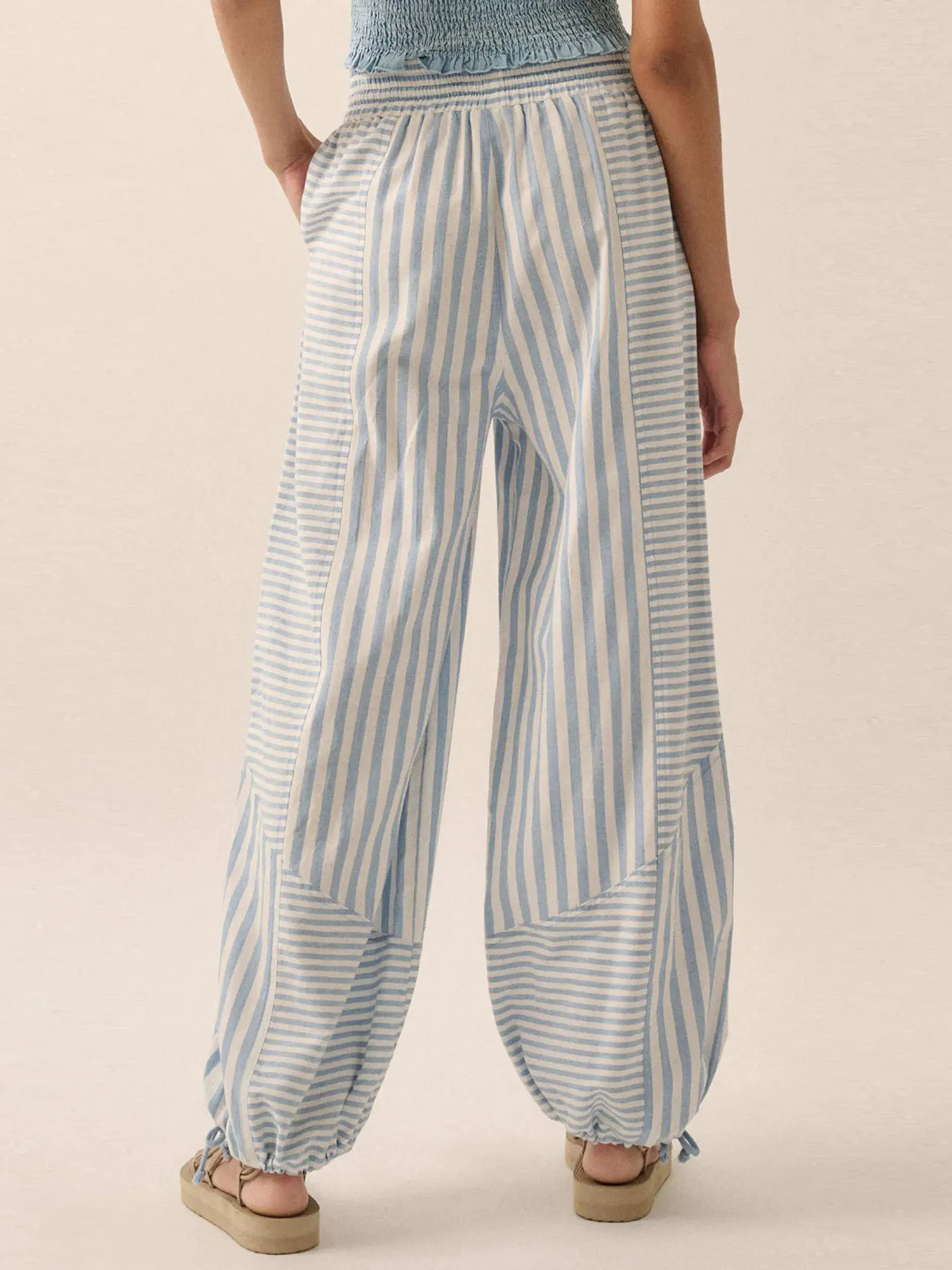 Pantalon Palazzo taille haute imprimé Floral pour femmes, léger, taille élastique, jambes larges, pour les vacances d'été à la plage