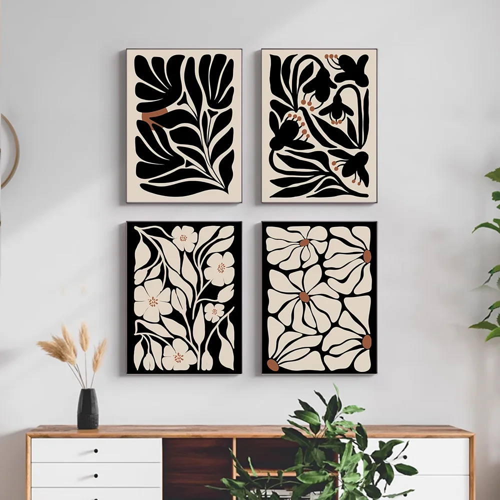 

Abstract Bohemian Black Flowers Plant Decorative Painting Living Room Bedroom Sofa Frameless Canvas Painting