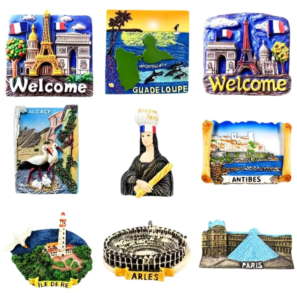 3D Harz Frankreich Stadt Kühlschrankmagnet Paris Arles Alsace Antibes Reise-Souvenir Kühlschrankaufkleber Heimdekoration Geschenk